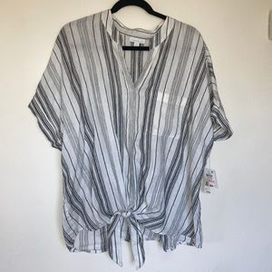 Charter club 100% Linen tied shirt white striped